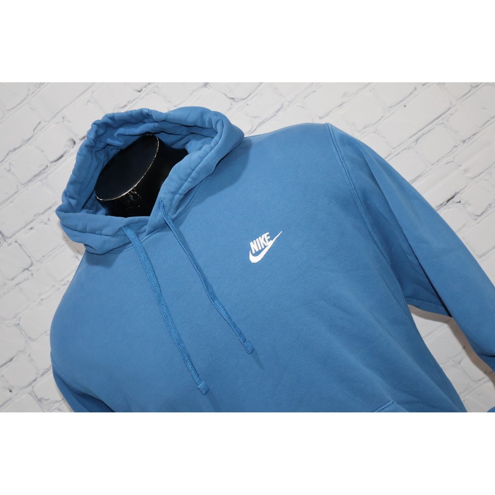 Nike Hoodie Men XL Blue Pullover Embroidered Swoosh Logo Fleece Long Sleeve